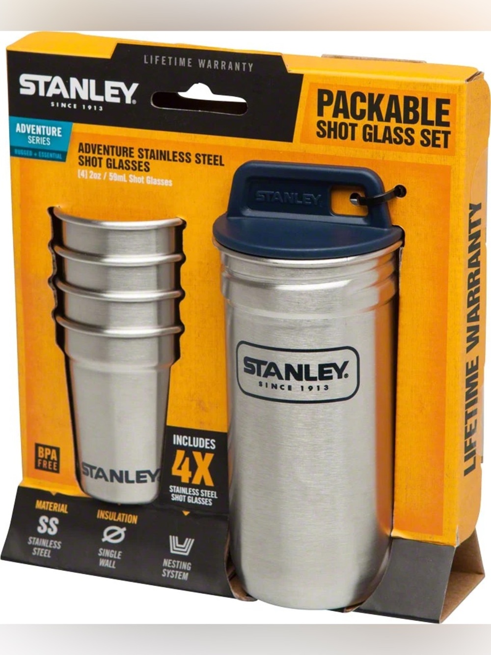Stanley Stainless Steel Shot Cup Set with Carry Tube — Silver